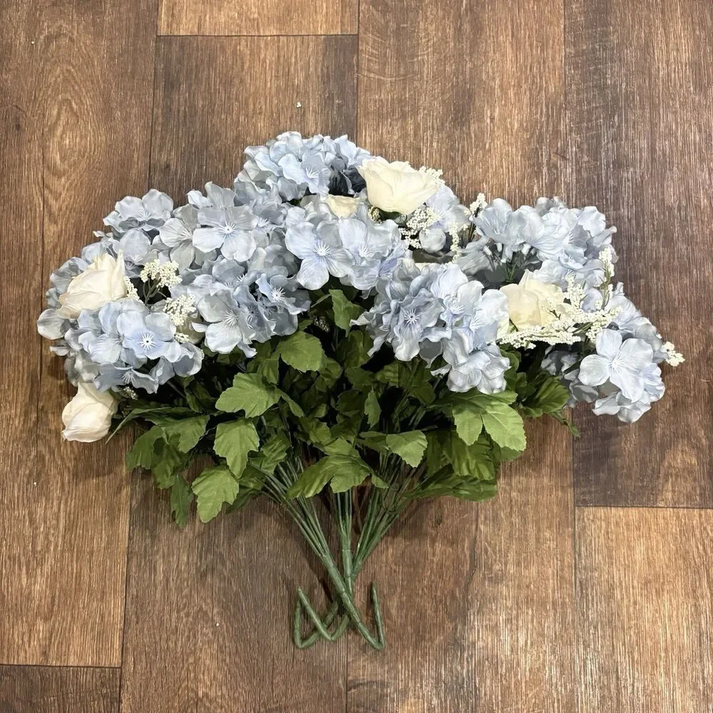 Set of 3 Blue Hydrangea & White Rose Artificial Floral Bushes Hobby Lobby